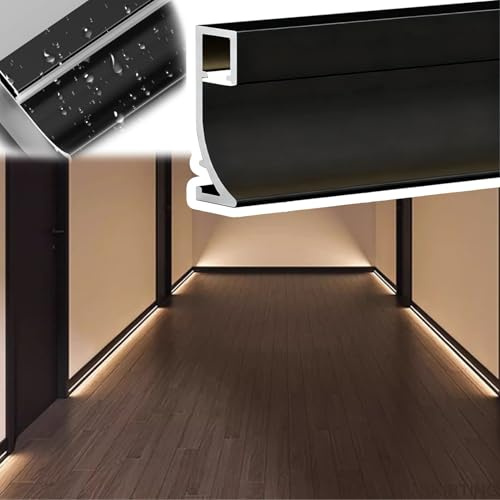 Vibeo Corniche Plafond LED Moulure de Plinthe LED Étanche Noire, Éclairage Indirect de Plinthe en Saillie pour Couloir, Moulure de Plinthe en Aluminium avec Diffuseur(1.8m(5.9ft))