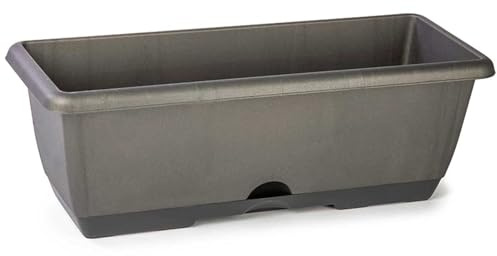 AC - Jardinera de plástico para balcón con Plato Integrado - Modelo PLFT - 10 litros - Fabricada en España (Gris Antracita - 50 cm)
