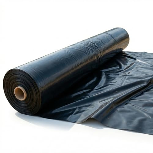 KAUFDACH Baufolie 0,3mm Typ 300 Schwarz – Profi LDPE Abdeckfolie & Estrichfolie – Reißfest & Wasserdicht – 19,75kg/100m² ((LDPE 6m (breit) x 25m (lang) = 150qm))