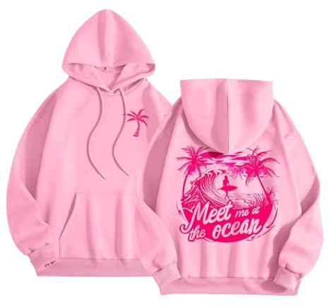 Bgvowivh Pink Puff Hoodie, Pink Pom Puff Hoodie, Cute Hoodies For Teen Girls Oversized Preppy Hoodies Trendy Y2K Graphic Pullover With Pockets Long Sleeve Drawstring Holiday Outfits For Women