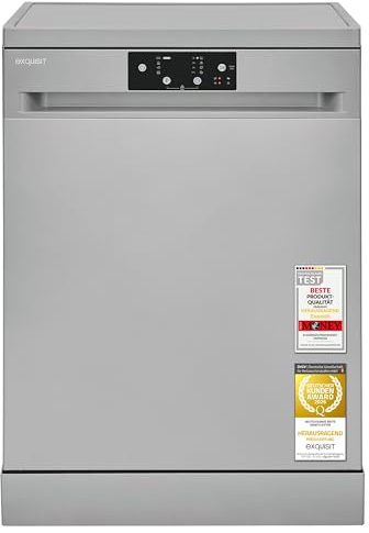 Exquisit GSP59114-451D Geschirrspüler Freistehend - 14 Maßgedecke - Silber | Spülmaschine unterbaufähig mit 4 Programmen, Aquastop, Startzeitverzögerung, Edelstahl-Bottich und Restlaufzeitanzeige