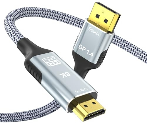 Anehmeta 8K DisplayPort auf HDMI Kabel 1M, Unidirektionaler DP Quelle zu HDMI Display, 8K@60Hz, 4K@240Hz, DisplayPort zu HDMI Geflochtener Kabel für Monitor, TV, Projektor, Laptop, AMD, NVIDIA