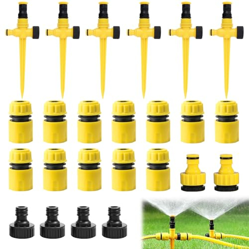 6 Pezzi Irrigatore da Giardino, Irrigatore Prato, Irrigatore Giardino con Portagomma 1/2 e Y, Regolabile a 360 °Irrigatori da Giardino, Irrigatori Automatico, Sistema di Irrigazione per Giardini (M2)
