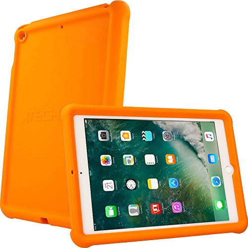 TECHGEAR Bumper Case fits iPad 9.7 (2018/2017) Rugged Shock Proof Soft Silicone Protective Easy Grip Case + Screen Film [Orange] - Kids & School Friendly Case fits iPad 5th & 6th Gen