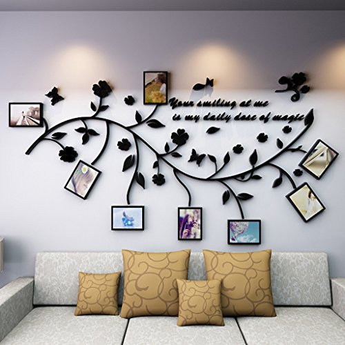 Stickers muraux DWW Photo Wall Sticker Arbre 3D Cristal Acrylique Salon Décoratif Imperméable et Durable (Couleur : Noir, Taille : M)