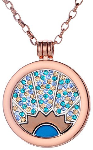 Morella Damen Halskette Rosegold 70 cm Edelstahl und Anhänger mit Coin Sonnenstrahlen 33 mm im Schmuckbeutel