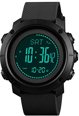 FeiWen Outdoor Militare Digitali Sportivi Bussola Orologio Multifunzione LED Pedometro Calorie Altimetro Pressione Doppio Tempo Orologi da Polso e Gomma Banda (Nero)