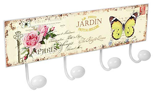 Lashuma Wandgarderobe Motiv Garten, Bademantelhaken Garderobenleiste 40x15,5 cm, Metall Blechschild Handtuchhaken