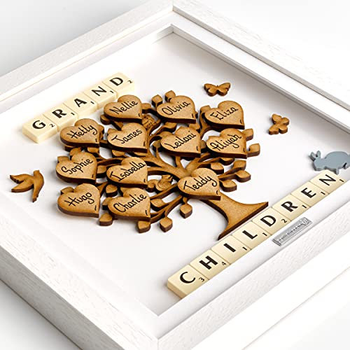 Gift for Grandparents. Family Tree Personalised Grandchildren frame. Framed Grand Children Family Tree. Christmas Present Gift for Grandparents. Grandchildren family tree 3d wall-art