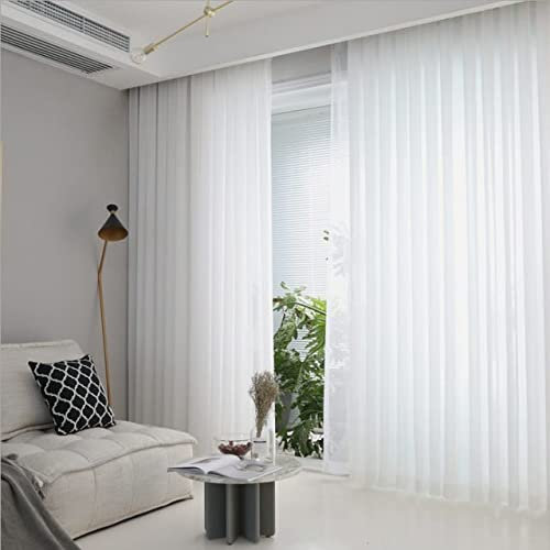 E-ROCK Maßgeschneiderte weiße Voile Store Gardine, Massanfertigung, inklusive Blei und Kräuselband (Universalband), Vorhang nach Maß, Höhe 90 – 295 cm (145 cm Höhe x 200 cm Breite)
