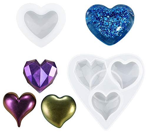 WANDIC Silikonform, 2 Stück, herzförmige Briefbeschwerer, Kunstharzform, Anhänger zur Schmuckherstellung, 3D-Herzform, Kunstharzform für DIY handgefertigte Epoxidharzformen