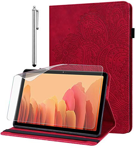 GLANDOTU Funda para Lenovo Tab M10 Plus FHD 2020 10,3'' TB-X606F/X606X con Protector de Pantalla y lápiz Capacitivo, Ultrafina PU Titular de la Pluma Standing Billetera Cover (Rojo)