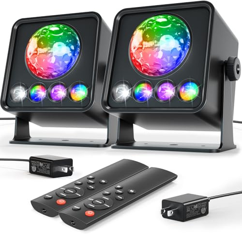 2-Pack Sunset Lamp Disco Ball Party Lights - Sound Activated LED Strobe & Stage Lights for Home Parties, Weddings, Bars, Clubs, Karaoke, Halloween, Christmas & Wall Décor (Enhanced Dual Lighting Set)
