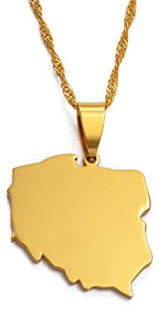 LIUZIXI Polen Karte Anhänger Halskette - Ethnisches Symbol Polska Landkarte Anhänger - Charm Hip Hop Dünne Kette Schmuck Für Männer Frauen Party Geschenk Jahrestag,Gold