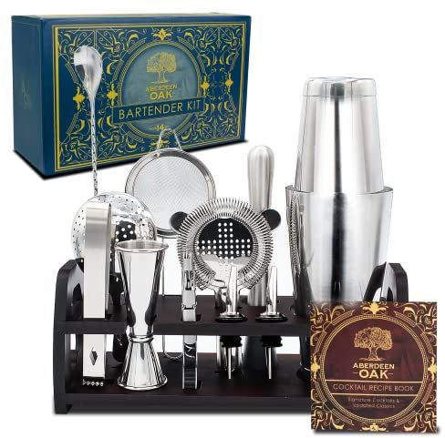 Aberdeen Oak Mixology - Set completo di 14 shaker da cocktail e kit da bar, accessori per bar e bar, accessori per bar, accessori per barre, accessori per barre, set di shaker da bar