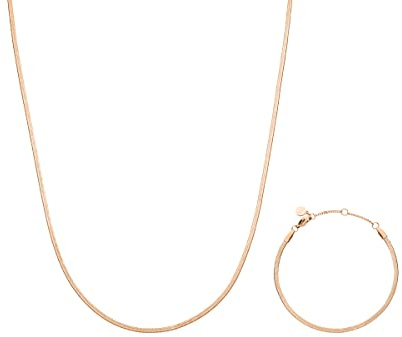 LUUK LIFESTYLE Schmuckset und Etui mit Halskette und Armband aus Edelstahl, Schlangen Maschen, Schmuck für wichtige Anlässe, Weihnachten, Neujahr, Theater, Business, Party, Oper, Geburtstag, Roségold