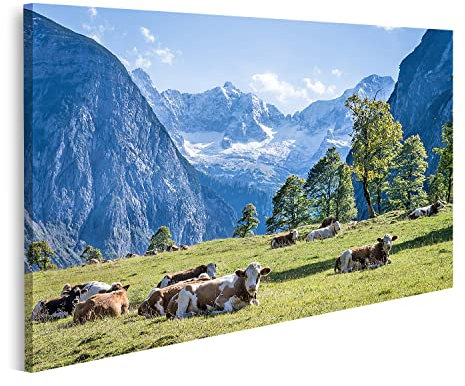 Bild auf Leinwand Kühe auf Wiese in den Bergen Alpen Kuhwiese Wandbild Poster Kunstdruck Bilder