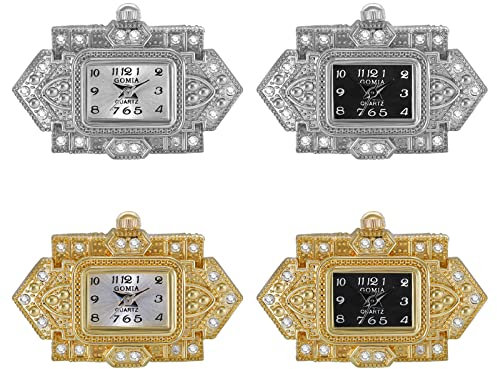 JewelryWe 4pcs Ringuhr Damen Fingeruhr Analog Quarz Retro Geschnitzt Blumen Strass Edelstahl Verstellbar Ring Uhr Fingerringuhr Uhrenring mit Rechteckig Zifferblatt Gold Silber