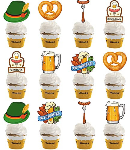 GoldRock 12 Stück Oktoberfest Deko, Oktoberfest Cupcake Topper, Oktoberfest Beer Cookie Cake Toppers Kuchendeko für Bayrisch Oktoberfest Party Deko für Party Geburtstagsfeier Hochzeitsfeier Kuchendeko
