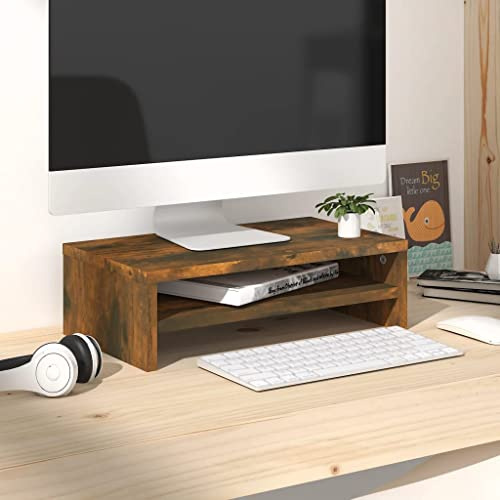 WIFESE Support de Moniteur en Chêne Fumé 42x24x13 cm - Rehausseur Ecran Design Minimaliste pour Ordinateur, TV et Écran - Élégant en Bois d'ingénierie pour Maison, Bureau, Chambre