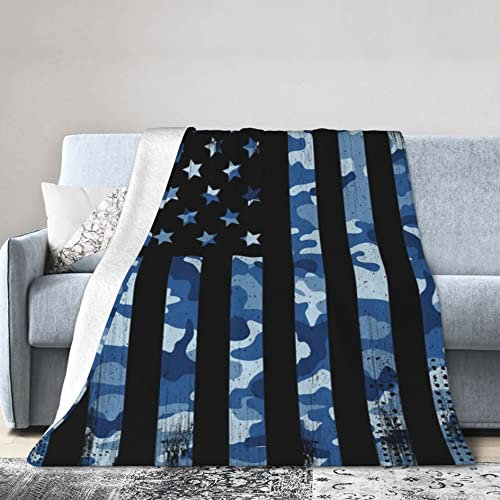 Überwurfdecke für Mädchen und Jungen, amerikanische Flagge, patriotisch, USA, Blau, Tarnmuster, Komfort, ultraweiche Mikro-Fleece-Decke, warme Überwurfdecke, Geschenke für Weihnachten und Geburtstag