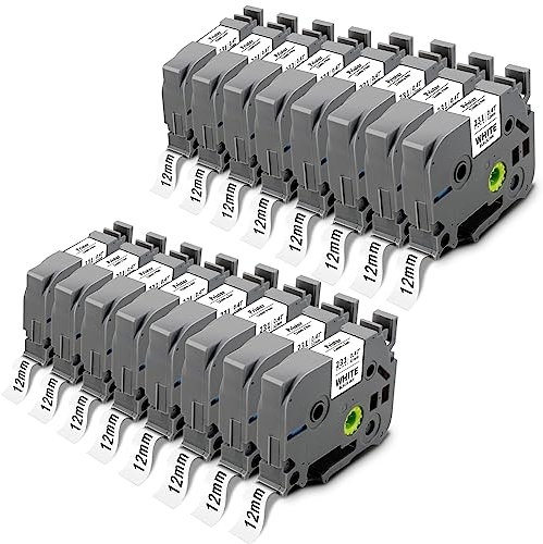 Pristar 16x Kompatibel für Brother TZ 12mm 0.47 TZe-231 Laminated White Bänder für Brother Beschriftungsgerät PT-H105 PT-D400 PT-H100R PT-E100 PT-1000 PT-1080 D600VP PT-H110 PT-H107B H101 D210