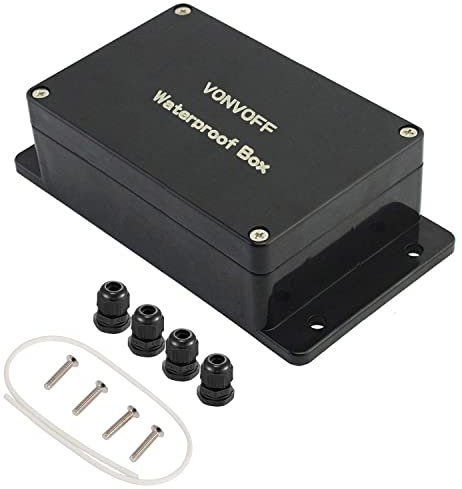 VONVOFF Power Abzweigdose, IP65 staubdichter wasserdichter ABS Plastik Elektronische Gehäuse Box, Projektkasten,Gehäuse mit festem Loch und 4pcsx M16 Kabelverschraubung,(200x120x75mm,Black)