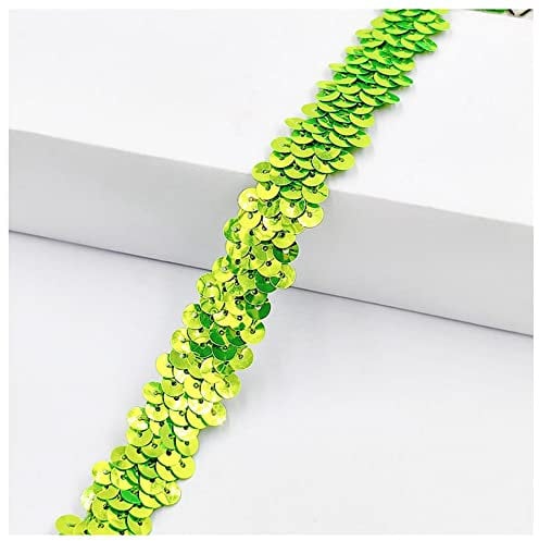 SHTGOI 10 Yards Pailletten Bänder Elastisch Glitzer Paillettenbesatz 2 cm Breite Paillettenband Trim 2-Reihiger Paillettenborte Stoffband für DIY Nähen Kleidung Handwerk Deko Leuchtendes Grün