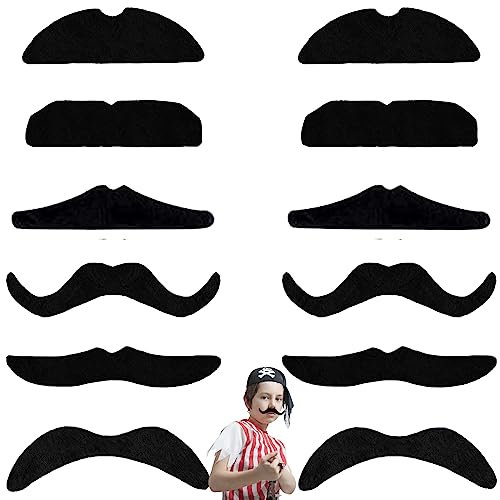 YOUYIKE 12 Stück Schwarze Schnurrbart, Schnurrbart Selbstklebend, Fake Bart, Falsche Schnurrbärte, Schnauzer Zum Ankleben, Bart für Weihnachtsfeier Geburtstag Party Universal Damen Herren