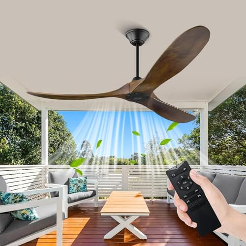 XSGDMN 60Inch Ceiling Fan Without Lights with Remote Control, 3 Blade Wood Modern Ceiling Fans with Noiseless Reversible DC Motor, Indoor Outdoor Ceiling Fans for Patios Bedroom Living Room