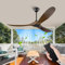Ventilateur de plafond sans lumières avec télécommande, ventilateur de plafond en bois à 3 lames avec moteur CC réversible silencieux, ventilateurs de plafond d'extérieur pour terrasses (noyer 152cm)