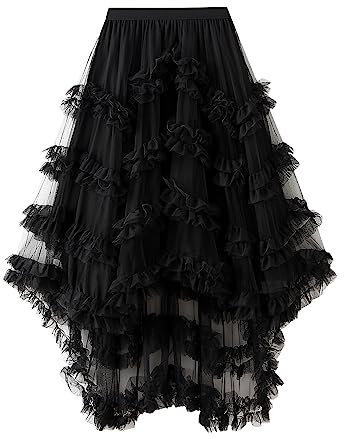 Geagodelia Gonna in Tulle Asimmetrica Metà Lunga Vita Elastica Chic Alla Moda, Nero B, Taglia unica