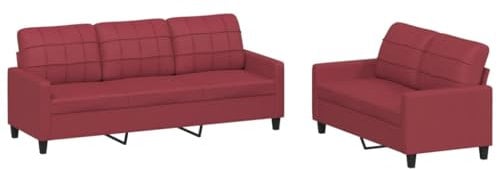 vidaXL Set di Divani 2 pz con Cuscini Rosso Vino in Similpelle, Divano, Seduta, Divano da TV, Poltrona, Divano in Similpelle, Poltrona Relax