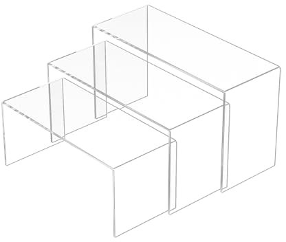 Sezanrpt Clear Display Risers Regal 3pcs, Countertop Rechteckige Acryl Display Storage, Acryl Organizer Ständer für Figur, Kosmetik, Taschen, Schuhe, Sammlerstücke - 22.8x24.1x25.4CM