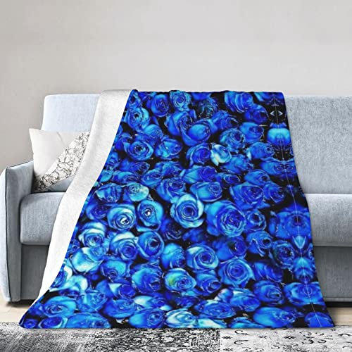 Jmorco Überwurfdecke mit blauem Rosenmuster, leichte, superweiche Fleecedecke für Couch, Bett, Wohnzimmer, 101,6 x 76,2 cm