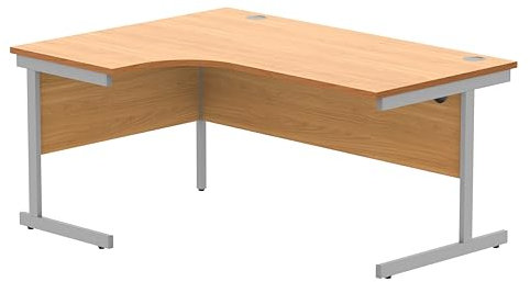 Office Hippo Essentials Left Corner Desks, Home Writing Computer Desk Office Desk For Work Place Or Home, Home Office Radial Desk With Cable Port Management, Silver Frame, Norwegian Beech, 160 x120cm