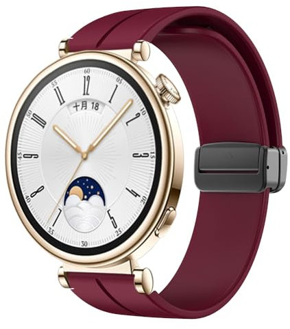 Magnetisches Armband für Huawei Watch GT 4 41mm Armband Damen Herren,Weiches Silikon-Sportarmband Verstellbares Atmungsaktiv Ersatzarmband für Huawei Watch GT 4 41mm Armbänder,Burgunderrot