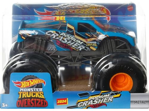 Mattel Hot Wheels Monster Trucks Podium Crasher, Blue [1:24 Scale die cast] Oversized