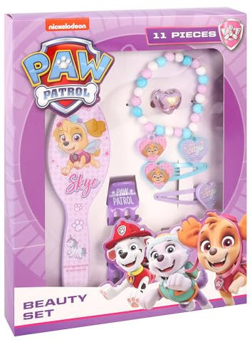 TDL Paw Patrol Skye Beauty Set Mädchen Schmuck & Haarschmuck Kit Rosa Geschenkset Dress Up Haarbürste Armbänder Scrunchies Charms