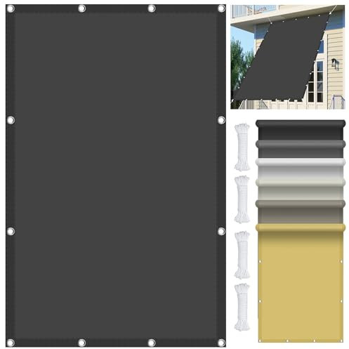Sonnensegel 5 x 6 m, Wasserdicht 98% UV Schutz Sonnensegel Sonnenschutz inkl Befestigungsseile für Garten Terrasse, Dunkelgrau