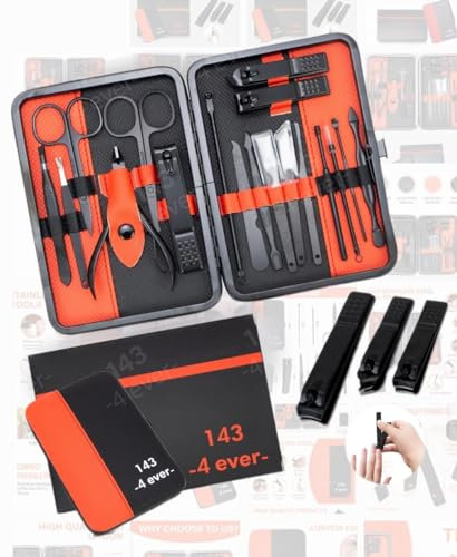 Nail Clippers Gifts for Men, Women & Travel Essentials. Manicure Set with Nail Files, Nail Scissors, Cuticle Remover, Nail Kit. Nail Clippers for Tick Nails & Pedicure Sets for Feet. 18pc Nail Set.