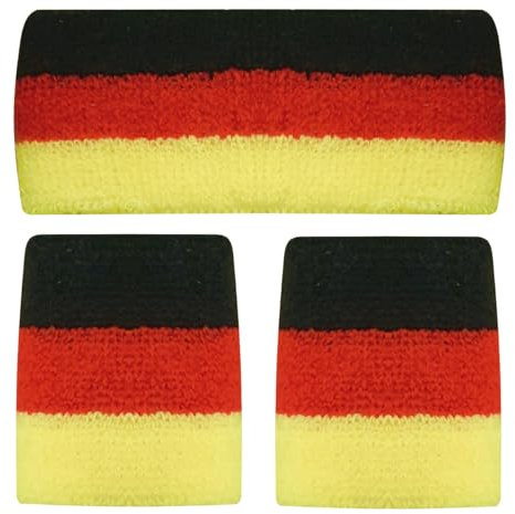 6 Sets Schweissband mit Stirnband (12 x Schweißbänder und 6 Stirnbänder) Stirnband Pulswärmer Schweissband Schweissbänder Deutschland Germany Fußball Fanartikel Sport Fitness WM EM