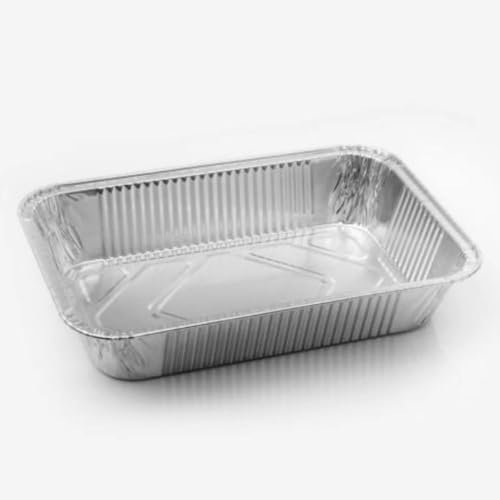 25/50/100 Vaschette in Alluminio VARIE DIMENSIONI bordo G | Argentate contenitori per Alimenti USA e Getta, teglie in Alluminio per Takeaway (25pz 6 porzioni 32x22cm)