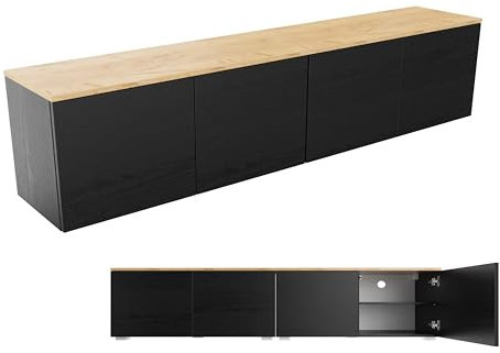 PLATAN ROOM TV Lowboard/Sideboard 90 cm breit mit Push-to -Open-Funktion Hängeschrank TV Kommode hängend oder stehend in Hochglanz oder Matt (Eiche Matt/Schwarz Matt, 180 (2x90) cm breit)