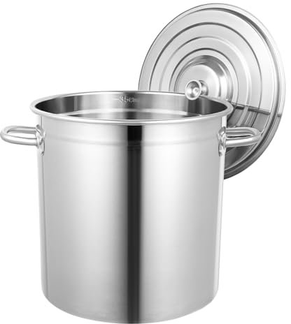 Marmite haute avec couvercle, marmite à induction 38 cm, grande casserole en acier inoxydable Cromargan mat, non revêtu, couvercle en métal avec ouverture vapeur, grande casserole 35 l