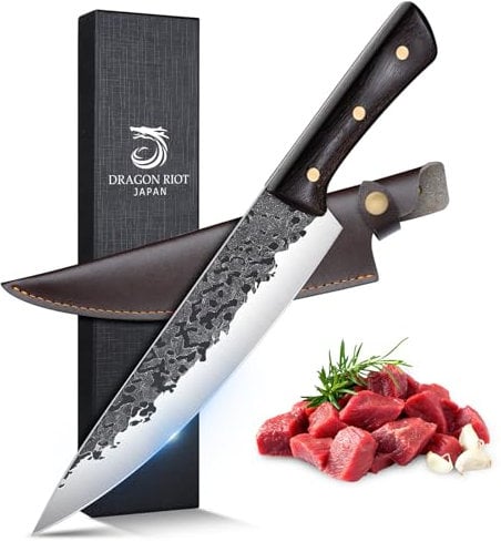 DRAGON RIOT Kochmesser profi Messer, Handgeschmiedet Japanisches Messer Wikinger, Fleischmesser extrem Scharf, Küchenmesser mit scheide, Grillmesser für Küche Camping Outdoor BBQ