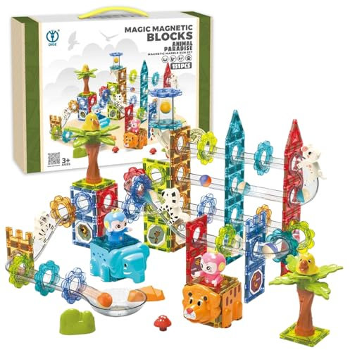 CELMAN Magnetische Bausteine 151 Stück Tierpark Kugelbahn Set 3D, Konstruktion Magnet Bausteine, Montessori Spielzeug Magnetbausteine, STEM Lernspielzeug für Kinder ab 5 Jahren
