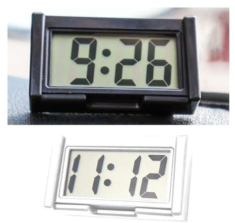 CGEAMDY Kleine Selbstklebende Elektronische Uhr, Auto-Uhr Armaturenbrett, Mini-Auto-Uhr, Auto Elektronische Digitaluhr, Lcd-Digitaluhr, Auto-Uhr Für Autos, Haus, Schreibtisch Und Büro(Weiß)