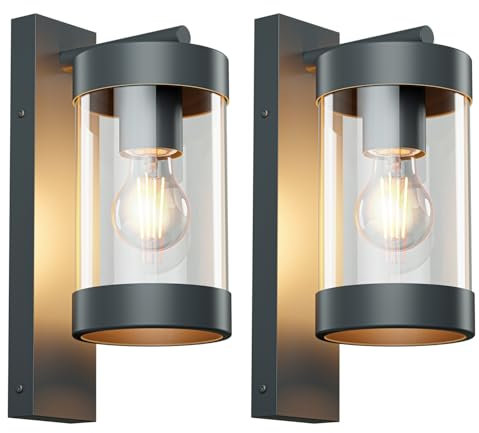 ledscom.de 2 Stück Wandleuchte LAIFA, anthrazit matt, rund, inkl. E27 Lampe, Energieeffizienzklasse A (warmweiß, 4W, 848lm)