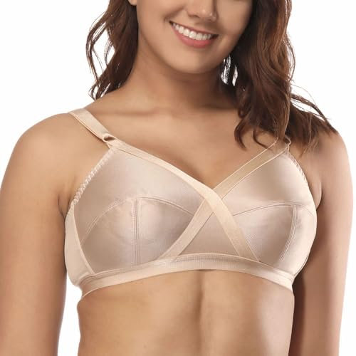Ayigedu Women's Plus Size Minimiser Bra Full Coverage Wireless Non Wired Unlined Soft Cup Bra 34G Beige